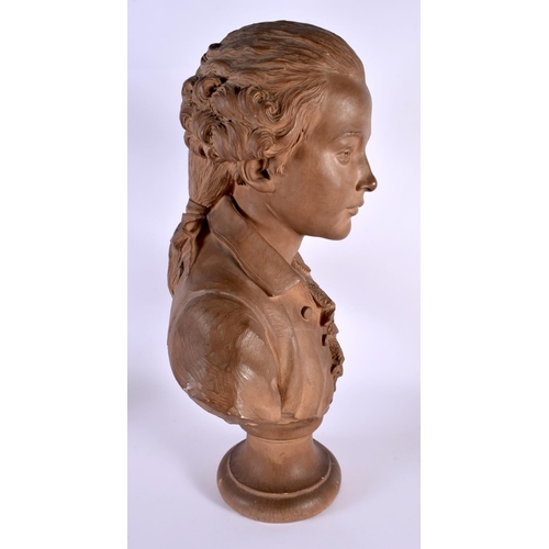 70 - A LATE 19TH CENTURY FRENCH CARVED TERRACOTTA BUST OF A MALE. 50 cm x 30 cm.