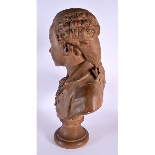 70 - A LATE 19TH CENTURY FRENCH CARVED TERRACOTTA BUST OF A MALE. 50 cm x 30 cm.