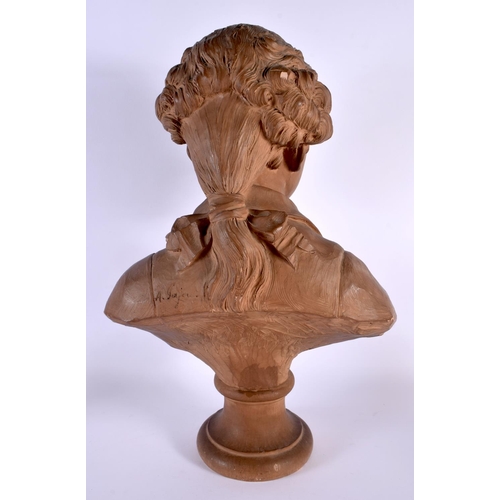 70 - A LATE 19TH CENTURY FRENCH CARVED TERRACOTTA BUST OF A MALE. 50 cm x 30 cm.