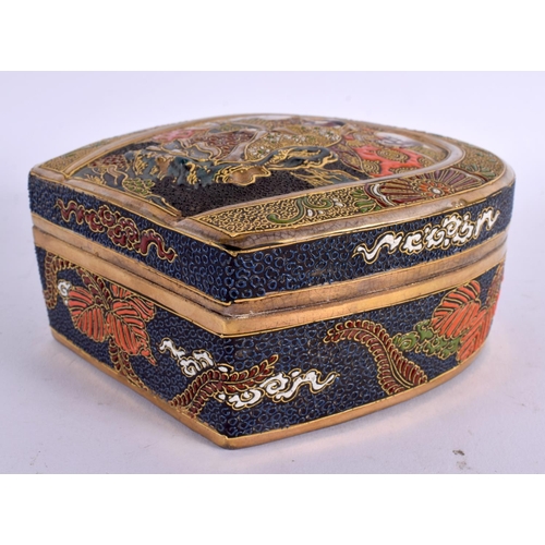 701 - A LATE 19TH CENTURY JAPANESE MEIJI PERIOD SATSUMA BOX AND COVER painted with buddhas. 15 cm x 15 cm.