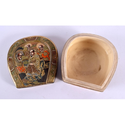 701 - A LATE 19TH CENTURY JAPANESE MEIJI PERIOD SATSUMA BOX AND COVER painted with buddhas. 15 cm x 15 cm.