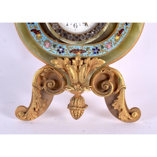 709 - A FINE LATE 19TH CENTURY FRENCH ONYX ORMOLU AND CHAMPLEVE ENAMEL MANTEL CLOCK decorated with foliage... 