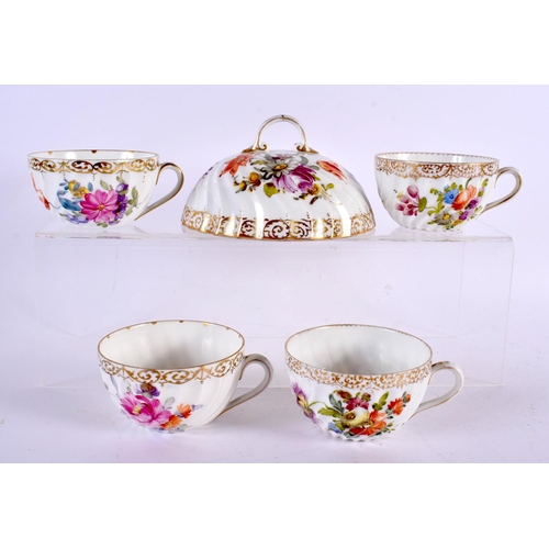 718 - AN ANTIQUE DRESDEN GERMAN PORCELAIN TEA SET. Largest 20 cm wide. (qty)