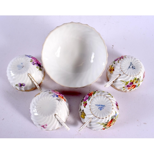 718 - AN ANTIQUE DRESDEN GERMAN PORCELAIN TEA SET. Largest 20 cm wide. (qty)