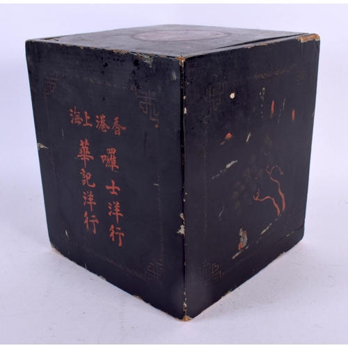 719 - AN ANTIQUE CHINESE COUNTRY HOUSE LACQUERED TEA CADDY painted with figures and calligraphy. 18 cm x 1... 