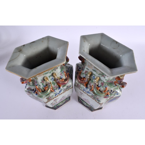 724 - A LARGE PAIR OF 19TH CENTURY CHINESE CANTON FAMILLE ROSE VASES Qing. 30 cm x 14 cm.