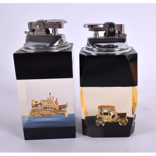 726 - SEVEN RETRO PERSPEX LIGHTERS. Largest 11 cm x 6 cm. (7)