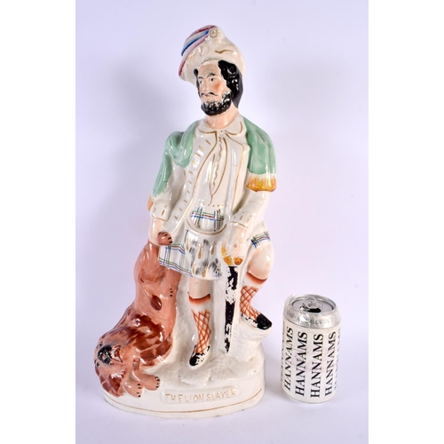 74 - A LARGE 19TH CENTURY STAFFORDSHIRE POTTERY FIGURE OF THE LION SLAYER. 42 cm x 18 cm.