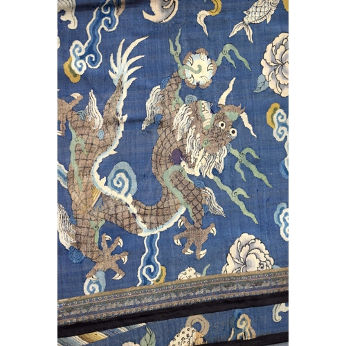 742 - A LARGE 18TH CENTURY CHINESE EMBROIDERED KESI SILK DRAGON PANEL Qianlong. 182 cm x 75 cm.