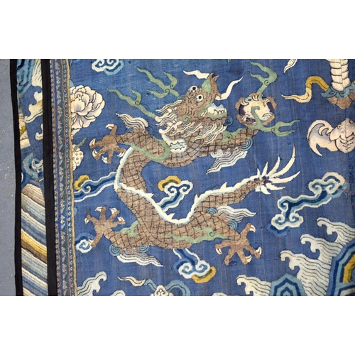 742 - A LARGE 18TH CENTURY CHINESE EMBROIDERED KESI SILK DRAGON PANEL Qianlong. 182 cm x 75 cm.