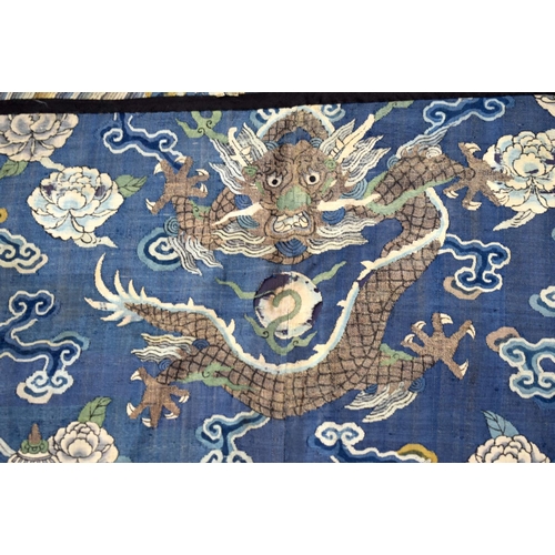 742 - A LARGE 18TH CENTURY CHINESE EMBROIDERED KESI SILK DRAGON PANEL Qianlong. 182 cm x 75 cm.