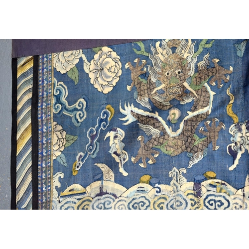 742 - A LARGE 18TH CENTURY CHINESE EMBROIDERED KESI SILK DRAGON PANEL Qianlong. 182 cm x 75 cm.