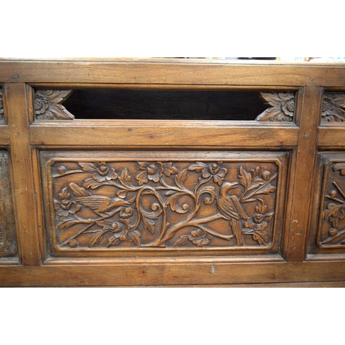 751 - A LARGE EARLY 20TH CENTURY CHINESE CARVED HARDWOOD BENCH Late Qing/Republic. 182 cm x 90 cm x 60 cm.