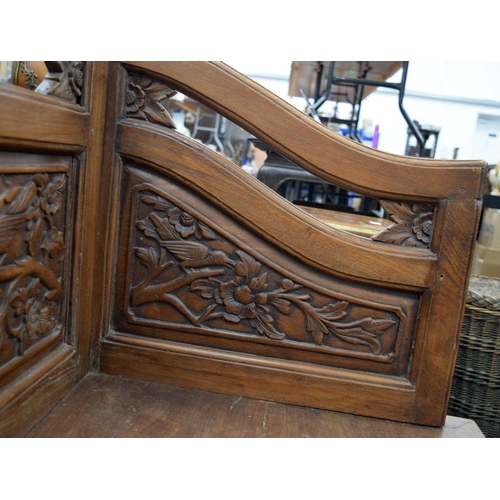 751 - A LARGE EARLY 20TH CENTURY CHINESE CARVED HARDWOOD BENCH Late Qing/Republic. 182 cm x 90 cm x 60 cm.