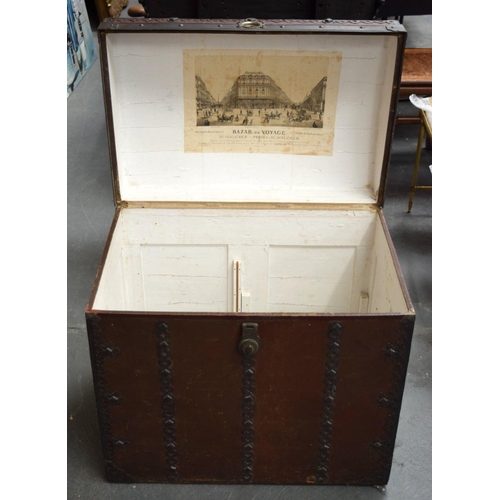 754 - A LARGE 19TH CENTURY IRON MOUNTED DOME TOP CASKET. 63 cm x 72 cm x 48 cm.