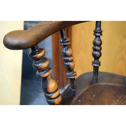 756 - AN ANTIQUE COUNTRY ELM WINDSOR CHAIR. 110 cm x 60 cm.