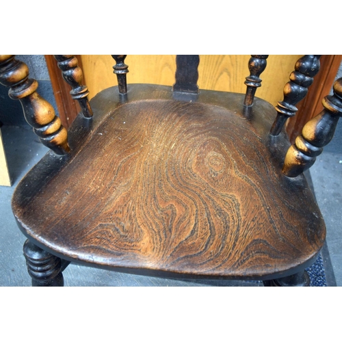 756 - AN ANTIQUE COUNTRY ELM WINDSOR CHAIR. 110 cm x 60 cm.