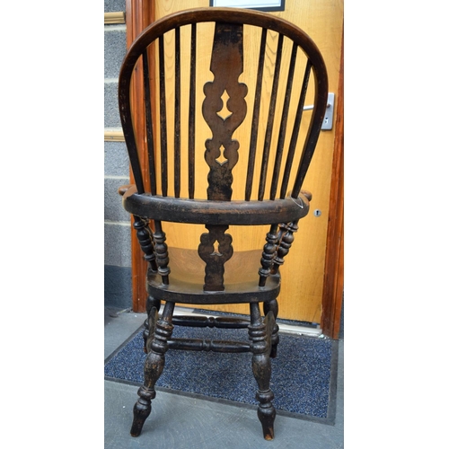 756 - AN ANTIQUE COUNTRY ELM WINDSOR CHAIR. 110 cm x 60 cm.