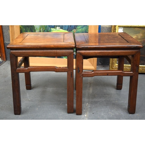 758 - A PAIR OF 19TH CENTURY CHINESE CARVED HARDWOOD TABLES Qing. 48 cm x 40 cm.