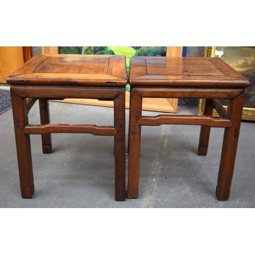 758 - A PAIR OF 19TH CENTURY CHINESE CARVED HARDWOOD TABLES Qing. 48 cm x 40 cm.