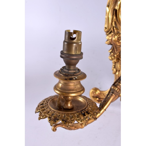 769 - A LARGE ANTIQUE GILT BRONZE HANGING WALL CANDLE STICK MIRROR. 48 cm x 32 cm.