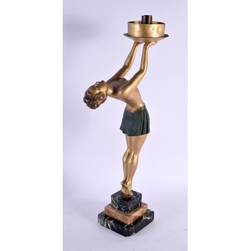 776 - A LARGE ART DECO PAINTED SPELTER FIGURAL LAMP. 45 cm high.