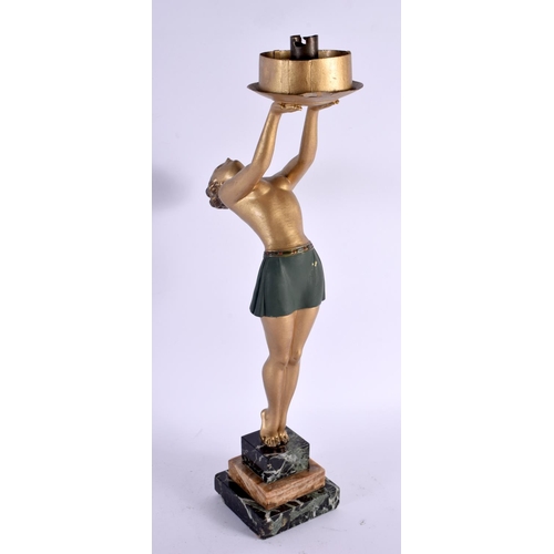 776 - A LARGE ART DECO PAINTED SPELTER FIGURAL LAMP. 45 cm high.