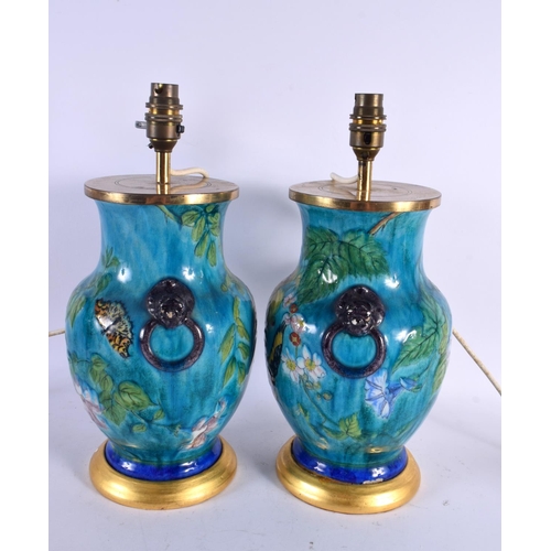 782 - A PAIR OF 19TH CENTURY FRENCH POTTERY LAMPS Attributed to Theodore Deck. 37 cm x 15 cm.