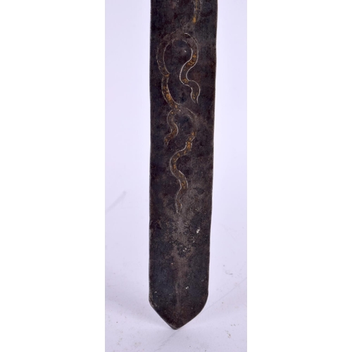 785 - A VERY RARE 14TH/15TH CENTURY CHINESE TIBETAN BRONZE SWORD with phurba type terminal, decorated with... 