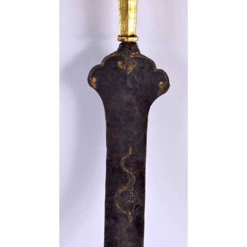 785 - A VERY RARE 14TH/15TH CENTURY CHINESE TIBETAN BRONZE SWORD with phurba type terminal, decorated with... 