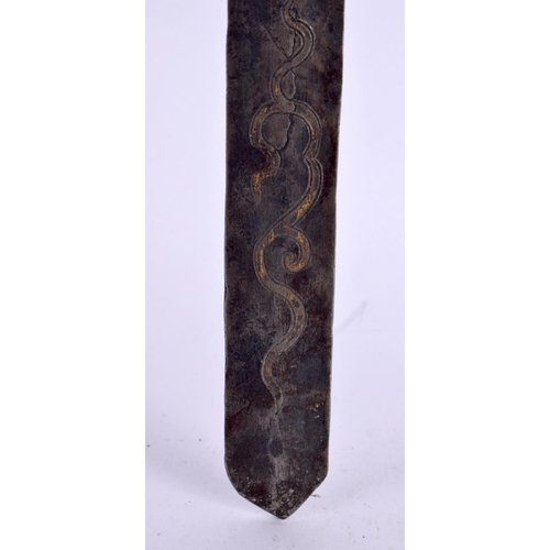 785 - A VERY RARE 14TH/15TH CENTURY CHINESE TIBETAN BRONZE SWORD with phurba type terminal, decorated with... 