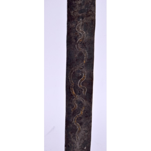 785 - A VERY RARE 14TH/15TH CENTURY CHINESE TIBETAN BRONZE SWORD with phurba type terminal, decorated with... 