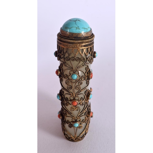 794 - A FINE 18TH CENTURY CHINESE WHITE JADE SNUFF BOTTLE AND STOPPER overlaid with coral and turquoise. 7... 