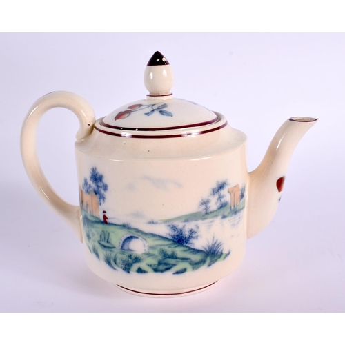 80 - AN UNUSUAL WEDGWOOD TEA FOR TWO TEASET decorated with a red painted figure fishing within a landscap... 