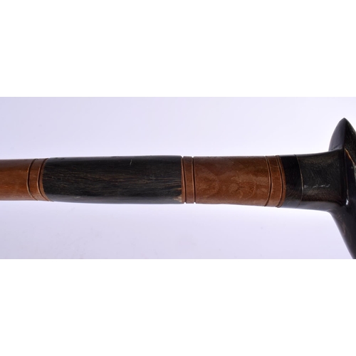 803 - A CARVED HORN BIRD HEAD WALKING CANE. 80 cm long.