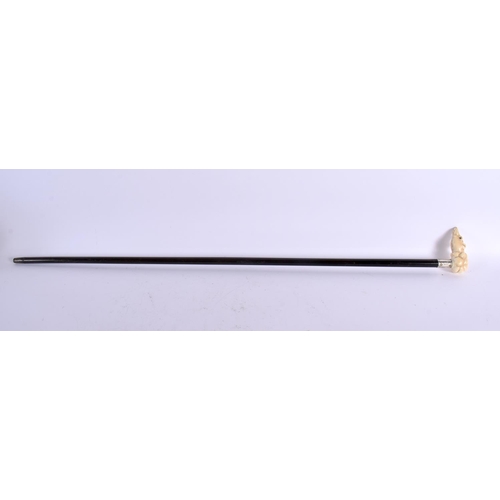 806 - AN ANTIQUE BONE HANDLED SILVER DOG HEAD CANE. 88 cm long.