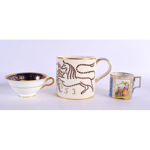 81 - AN ANTIQUE VIENNA CUP together with a cup & saucer & a mug. Largest 12 cm x 12 cm. (4)