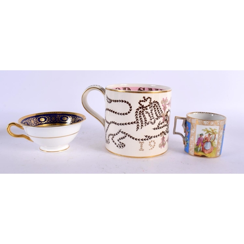 81 - AN ANTIQUE VIENNA CUP together with a cup & saucer & a mug. Largest 12 cm x 12 cm. (4)