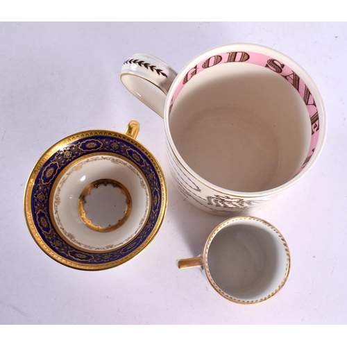 81 - AN ANTIQUE VIENNA CUP together with a cup & saucer & a mug. Largest 12 cm x 12 cm. (4)