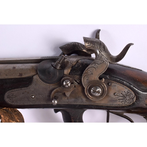 816 - AN ANTIQUE FISCHER SHOTGUN, together with 2 others.  Largest 123 cm long.(3)