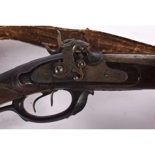 816 - AN ANTIQUE FISCHER SHOTGUN, together with 2 others.  Largest 123 cm long.(3)