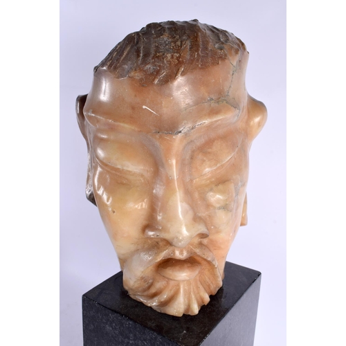 817 - A LARGE 19TH CENTURY CHINESE CARVED ALABASTER HEAD OF A MALE modelled upon a marble plinth. 52 cm x ... 