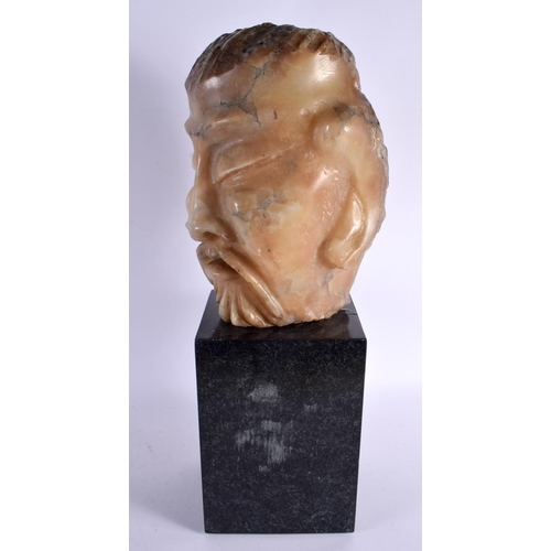 817 - A LARGE 19TH CENTURY CHINESE CARVED ALABASTER HEAD OF A MALE modelled upon a marble plinth. 52 cm x ... 