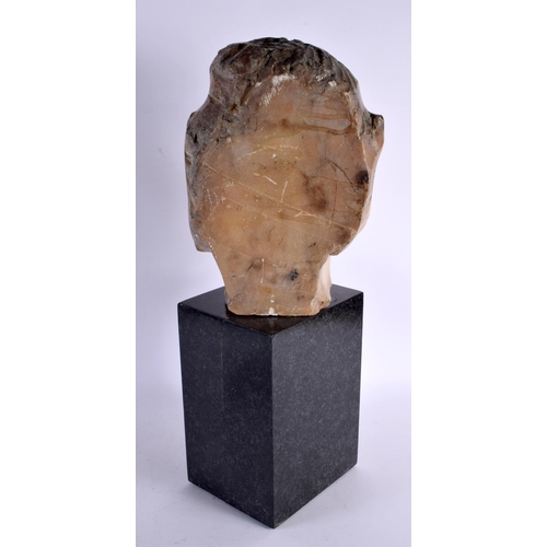 817 - A LARGE 19TH CENTURY CHINESE CARVED ALABASTER HEAD OF A MALE modelled upon a marble plinth. 52 cm x ... 