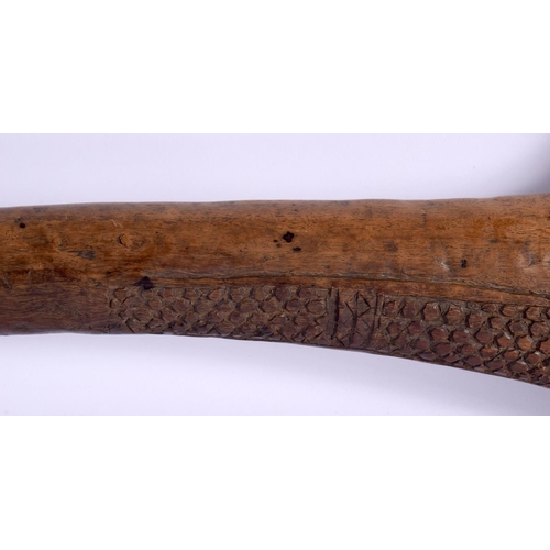 820 - A LARGE PAIR OF ANTIQUE TRIBAL SOUTHSEA ISLANDS POLYNESIAN CLUBS. 96 cm long.