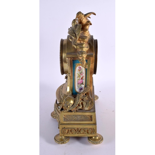 822 - A LARGE 19TH CENTURY FRENCH BRONZE AND SEVRES PORCELAIN MANTEL CLOCK painted with putti. 34 cm x 22 ... 