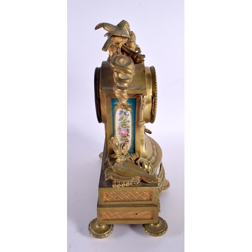 822 - A LARGE 19TH CENTURY FRENCH BRONZE AND SEVRES PORCELAIN MANTEL CLOCK painted with putti. 34 cm x 22 ... 