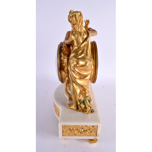 826 - A LARGE 19TH CENTURY FRENCH GILT BRONZE AND WHITE MARBLE MANTEL CLOCK formed as a female and putti. ... 