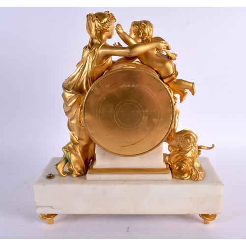 826 - A LARGE 19TH CENTURY FRENCH GILT BRONZE AND WHITE MARBLE MANTEL CLOCK formed as a female and putti. ... 