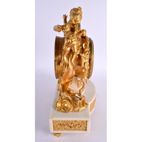 826 - A LARGE 19TH CENTURY FRENCH GILT BRONZE AND WHITE MARBLE MANTEL CLOCK formed as a female and putti. ... 